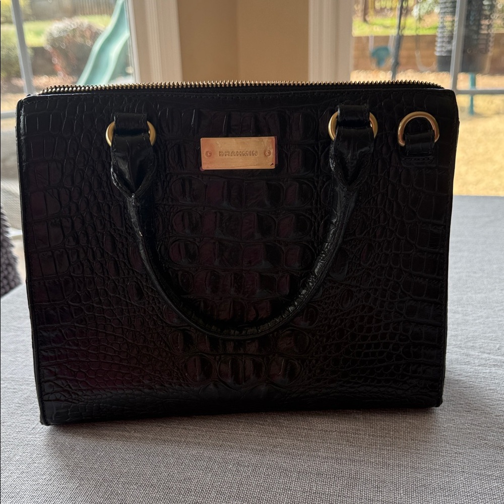 Brahmin Black Crocodile Embossed Satchel